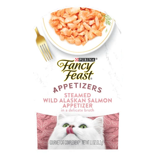 Fancy Feast Purina Fancy Feast Appetizers Lickable Grain Free Wet Cat Food Topper Wild Alaskan Salmon Appetizer - (Pack of 10) 1.1 oz. Trays