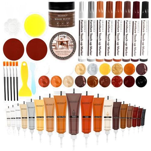DEWEL Wood Furniture Repair Kit- 40 Sets, Wood Fillers Hardwood Laminate Repair Kit with 18 Colors Oak Walnut, Wood Putty Touch Up Kit- Cover Wood Scratches, Stains, Holes for Table, Door, Veneer, Cherry
