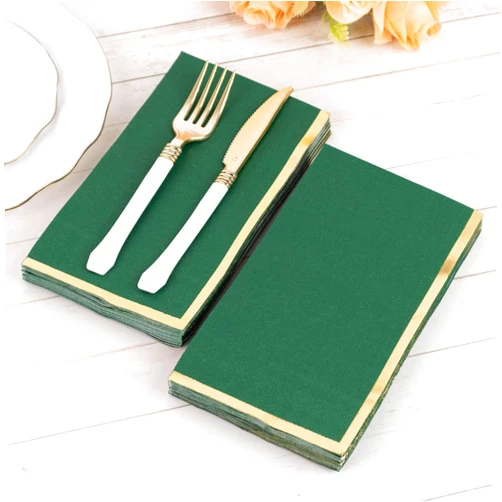 Efavormart.com Efavormart 50 Pack Hunter Emerald Green Soft 2 Ply Dinner Paper Napkins with Gold Foil Edge, Disposable Party Napkins