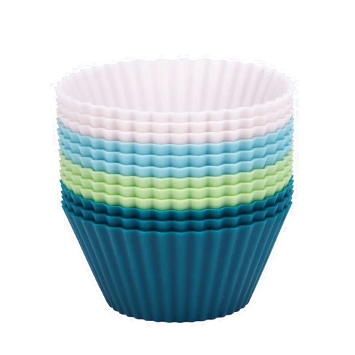 SAWNZC Silicone Baking Muffin Cups 12 Pack, Reusable Cupcake Liners Cake Molds, BPA Free, Dishwasher Safe(White, Green, Navy, Dusty Blue)
