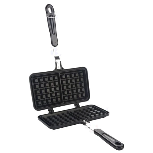Liineparalle Black Aluminum Alloy Dual Head Waffle Baking Mold Non-Stick Waffle Baking Pan Mold Press Plate for Home Kitchen