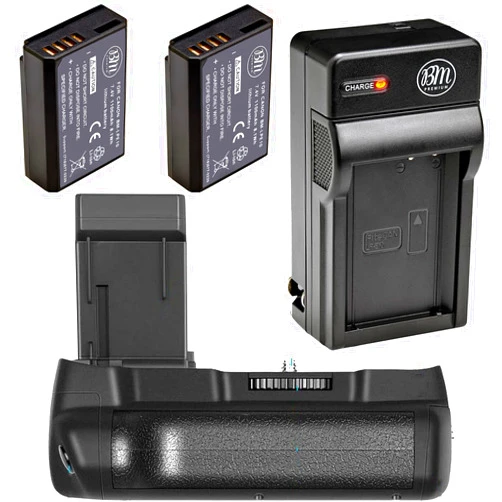 BM Premium Battery Grip Kit for Canon EOS Rebel T3, T5, T6, 1100D, 1200D, 1300D Digital Camera - Includes 1100DN Battery Grip Replacement + Qty 2 LP-10 Batteries + Battery Charger