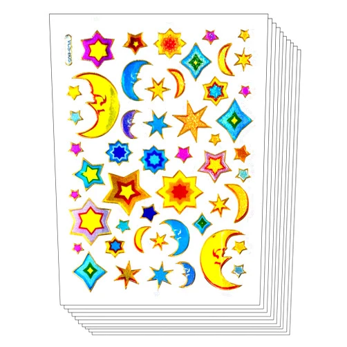 GS912 Stickers for kids Stickers Glitter Pack 10 Sheets Label Night Stars Crescent Moon Beautiful Cartoon Stickers Craft Scrapbooking Diary Book Phone Photo Album Decorations Supplies Art Decal for Teachers Students (07)