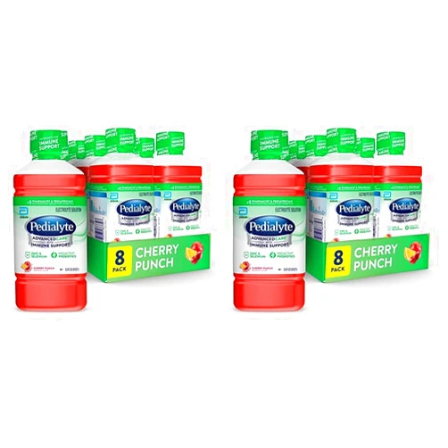 Pedilayte Pedialyte Advanced Care Electrolyte Solution, 1 Liter, 8 Count, with PreActive Prebiotics, Hydration Drink, Cherry Punch (Pack of 2)