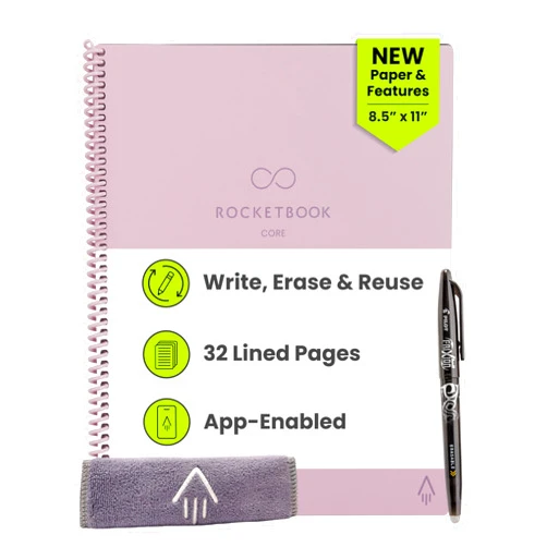 Rocketbook New Core Reusable Spiral Notebook, Letter Size 8.5x11, Pink - Lined Pages, App-Connected, Erasable, Durable Cover, Ideal for School, Work, and Creative Projects