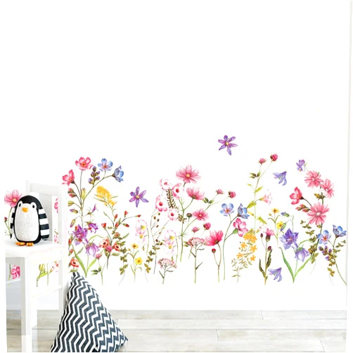 AUNMER Flowers Vines Wall Decals Colorful Wildflowers Plants Wall Stickers Removable DIY Peel and Stick Art Murals for Kids Room Nursery Classroom Bedroom Living Room Bathroom Home Decor