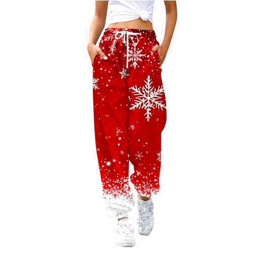 Generic Christmas Sweatpants for Women Drawstring Elastic Waisted Jogger Sherpa Lined Cinch Bottom Lounge Athletic Y2k Workout Pants