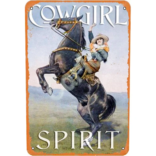 Carlor Cowgirl Spirt Western Cowboy Series Poster Chic Art Prints Advertising Painting Vintage Wall Decoration Metal Tin Sign 12 X 8