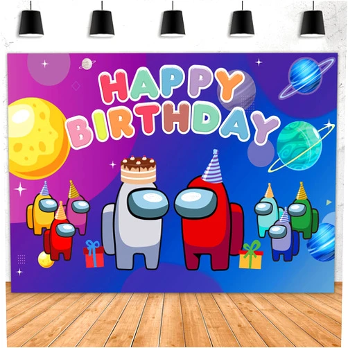 Adval A-mong Theme Birthday Party Backdrop Decoration, Video Game Party Banner, Photography Backdrop Kids Bedroom Living Room Photo Booth Props Boys Girls Birthday Party Supplies