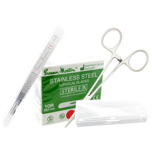 Kimball Med Dermaplaning Kit with Swann Morton 10R Dermaplaning Blades (100ct.) No 3 Handle, Kimball Med Storage Box, Compatible Hemostat for Installing Dermaplane Blades