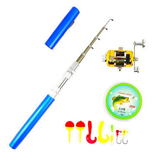 EMMRAGNO Portable Pocket Telescopic 38inch Mini Pen Fishing Rod and Reel Combos, Small Pen Fishing Pole with Reel Line Bait Hook, for River, Lake, Ice Fishing and So On