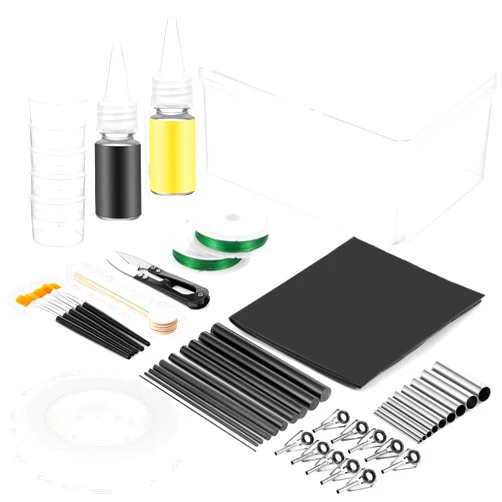 Gejoy Fishing Rod Repair Kit with 10 Sizes Carbon Fiber Sticks Fishing Pole Repair Kit Fishing Rod Building Kit with Epoxy Glue, Wrapping Thread and Stainless Steel Tubes to Repair Broken Fishing Pole