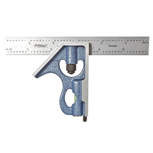 Fowler 52-378-006 Steel Combination Square Set with Baked Blue Enamel Finish, 2 Piece, 16R Graduation Interval, 4 Blade, 6