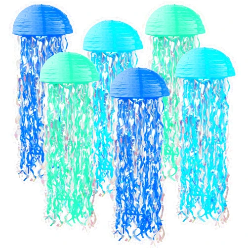LURICO Jelly Fish Paper Lanterns, Mermaid Hanging Jellyfish Paper Lanterns, Mermaid Theme Party, Under The Sea, Birthday, Ocean Themed Decorations, Classroom Decor, Baby Shower, Baby Room - Half Round 6 Pcs