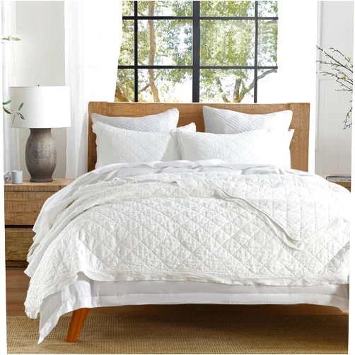 HORIMOTE HOME 100% Linen Front/100% Cotton Back Quilt Set King Size, White Pre-Washed Flaxen Bedspread Coverlet Set, Diamond Stitch Cotton Linen Bedding Set 3-Piece for All Seasons