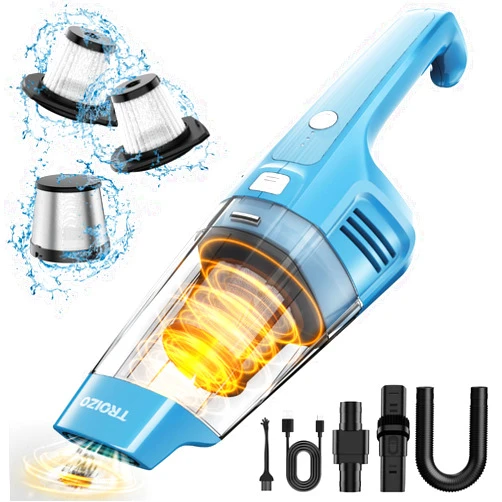 TROIZO Handheld Vacuum Cordless, Portable Car Vacuum Cleaner with 14500PA Powerful Suction and Brushless Motor, Rechargeable Hand Held Vacuum Cleaner with Multi Accessories for Home Office Car Pet