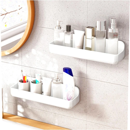 Diesisa 2pc Acrylic Wall Mounted Shower Caddy, Adhesive Shelf, Bathroom Shelves for Wall, No Drilling Hang Walls,Stick on Shelf, with Self Adhesive Tape, for Bathroom, Kitchen, Living Room