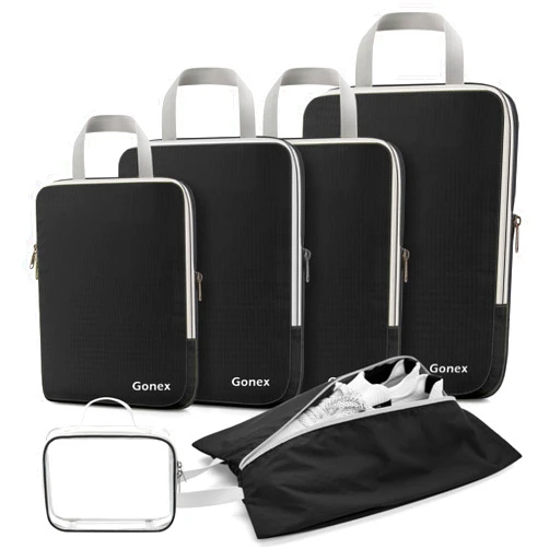 Gonex Compression Packing Cubes, 3pcs/4pcs Expandable Storage Travel Luggage Bags Organizers