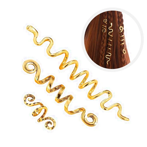 Apangu Hair Accessories for braids 3 Pack, Dreadlock Accessories Loc Jewelry for Hair Braid Accessories, Hair Beads for Braids Viking Jewelry for Women Hair Bead Clips Hair Beads, Gold