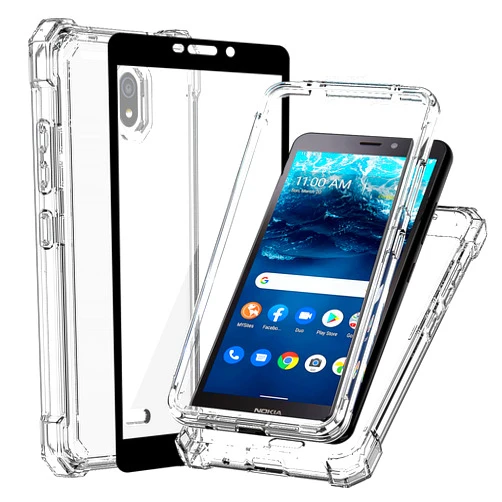 Ailiber Case for Nokia C100, Nokia C100 Phone Case with Screen Protector, 2 Layer Structure Protection, Shock-Absorbing Corners TPU Bumper, Heavy Duty Full Body Protective Cover for Nokia C100-Clear