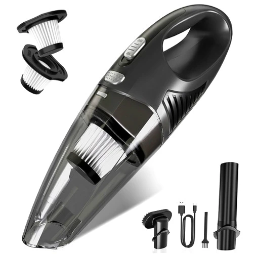 Jeagfen Handheld Vacuum Cordless, Rechargeable Car Vacuum Cleaner with Multiple Attachments, Portable Hand Held Vacuum Suction Power, Mini Vacuum for Car, Home, Pet Hair, Office, Desk, Keyboards Black Silver