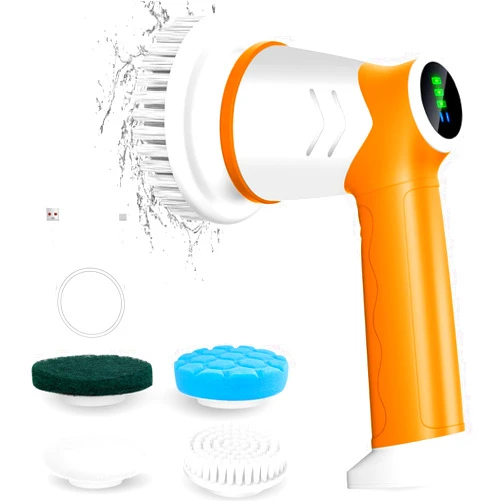 KOOHORO Electric Spin Scrubber,Household Cleaning Brush IPX7 Waterproof with 4 Replaceable Brush Heads,Cordless Cleaning Brush Power Dual Speed for Kitchen Bathroom Tub Stove Sofa Car.