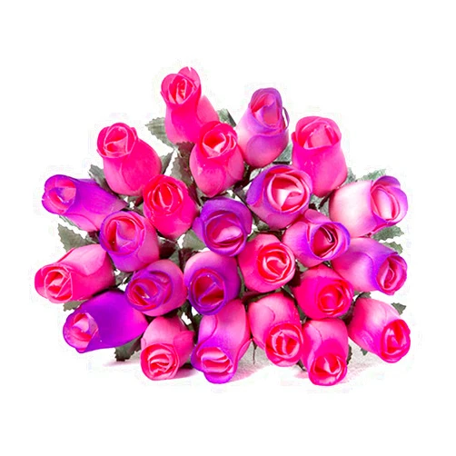 The Original Wooden Rose 24 Wood Roses Hot Pink and Purple Rose Buds