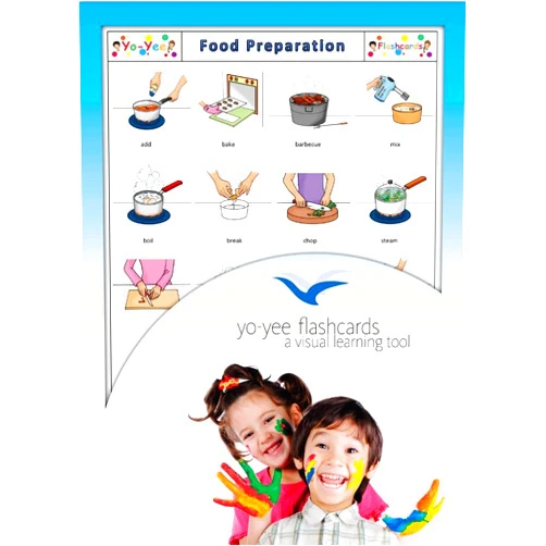 Yo-Yee Flashcards Food Preparation and Cooking Flash Cards - English Vocabulary Picture Cards for Toddlers, Kids, Children and Adults