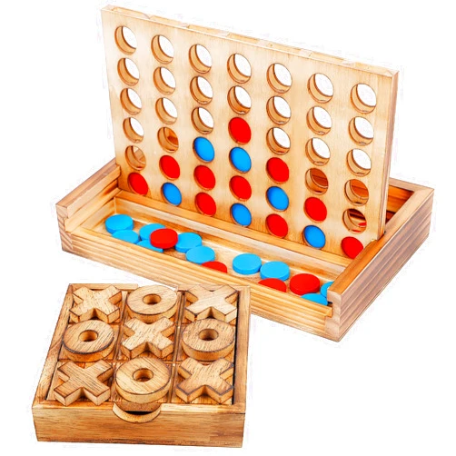 Glintoper Tic Tac Toe & 4 in a Row Table Games Set - Rustic Decor Wood Strategy Board Games for Families