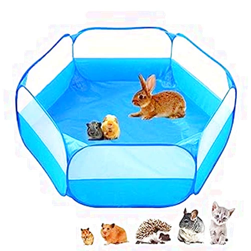 Amakunft Small Animals C&C Cage Tent Pop Open Outdoor/Indoor Exercise Fence for Guinea Pig, Rabbit, Hamster, Chinchilla and Hedgehog, Portable Yard Fence for Pet Hamster Cage, Small Animal Playpen (Blue)