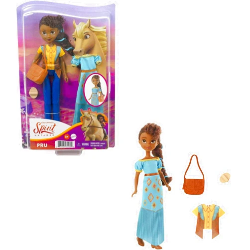 Mattel Spirit Untamed Pru Doll (Approx.7-in), 2 Fashion Outfits, Purse & Horse-themed Accessory, 7 Movable Joints, Great Gift for Ages 3 Years Old & Up