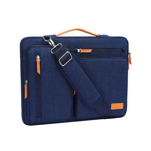 MOSISO 360 Protective Laptop Shoulder Bag,14 inch Computer Bag Compatible with MacBook Air 15 inch M3 A3114 M2 A2941/Pro A1990 A1707,Side Open Messenger Bag with 4 Zipper Pockets&Handle, Navy Blue