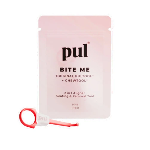 The Pultool PUL Chew tool & Clear Aligner Removal 2 in 1 Combo Tool - Compatible With Invisalign Removable Braces & Trays, Aligners, Retainers, Dentures - Hygienic Oral Care - Compact & Durable - 1 Pack, Pink