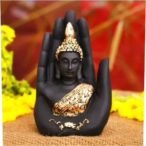 The Bright Storey ® Buddha in Hand Decorative Auspicious Showpiece Figurine (Black and Gold)