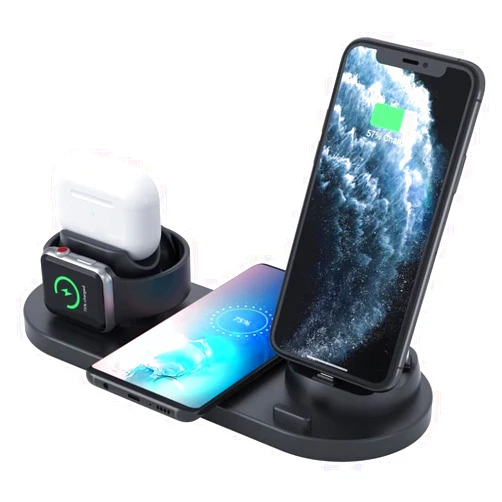 Generic ALLYAKA [Multi-Function Wireless Charging Station] 6 in 1, 15W Fast Wireless Charger for iWatch 7/6/5/4/3, iPhone 14/13/12/11 Series, AirPods and Smartphones (Black)
