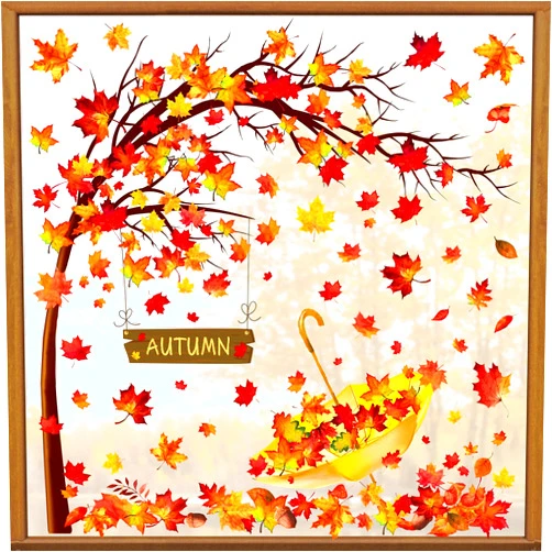 JarThenaAMCS 9 Sheet Fall Thanksgiving Window Clings Maple Leaves Tree Umbrella Window Stickers Double-Side Glass Decals for Autumn Harvest Home Party Shop Display Office Work Decoration
