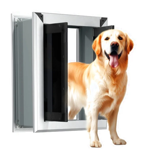 HIDROSIL Exterior Dog Door for Wall, Heavy Duty Aluminium Frame, Pet Door with Two Sliding Locking Panels, Magnetic Flap Design, Suitable for Dogs Up to 70 lbs, Medium,Sliver