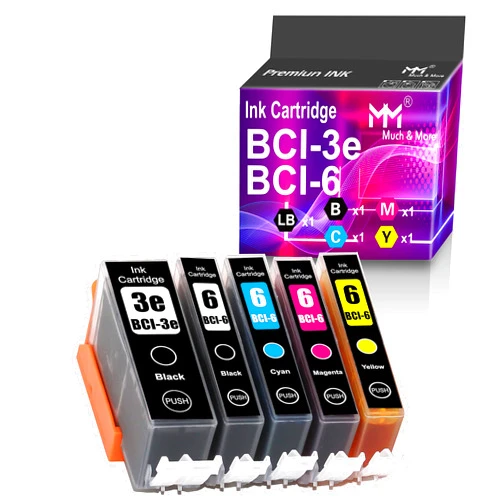 MM MUCH & MORE Compatible Ink Cartridge Replacement for Canon BCI-3 BCI-3e BCI-6 BCI3e BCI6 for Pixma iP3000 iP3300 iP4000 iP5000 iP5200 iP6000D Printer (Large Black, Small Black, C, Y, M, 5-Pack)