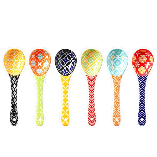 Metahom Ceramic Small Serving Spoons, Colorful Soup Spoons Set for Cereal, Soups, Stews, Ramen, Dishwasher & Microwave Safe, Cute Porcelain Spoons, Set of 6
