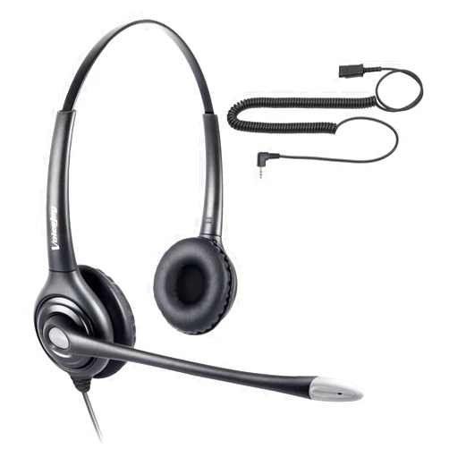 VoiceJoy Binaural Headset with Noise Canceling Mic and Quick Disconnect to 2.5mm Plug Adapter