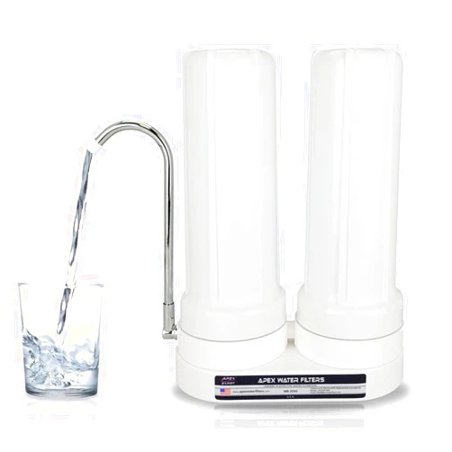 Exprt APEX EXPRT MR-2050 Dual Countertop Water Filter, Carbon and Mineral pH Alkaline Water Filter, Easy Install Faucet Water Filter - Reduces Heavy Metals, Bad Taste and Up to 99% of Chlorine - White