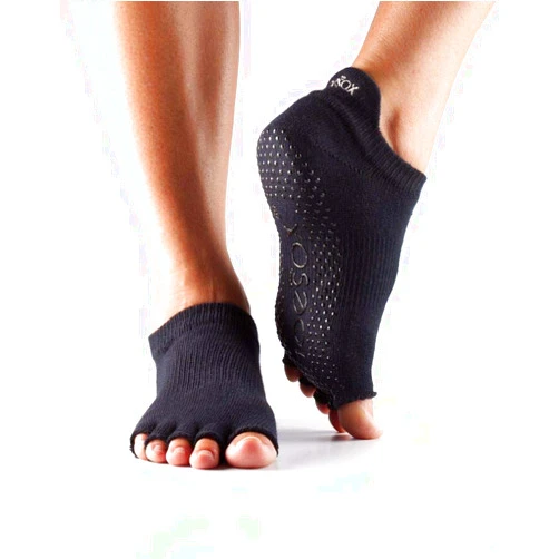 toesox Women's Grip Half Toe Low Rise Socks, Medium, Black