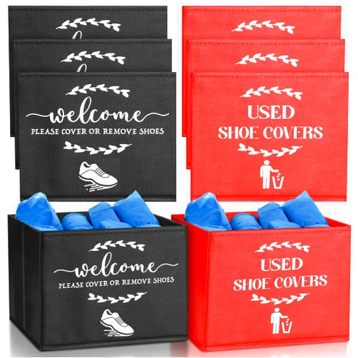 Suzile 6 Pcs Shoe Covers Box Foldable Storage Bin Indoor Shoe Cover Dispenser Shoe Cover Holder for Open Houses Supplies Homeowner Booties (Stylish,Red, Black)