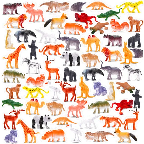 KarberDark Animal Toy, 64 Pack Mini Wild Jungle Realistic Plastic Animals Figure Toys Set, for Kids Boy Girl Party Favors Pinata Goodie Bag Stuffers Easter Egg Fillers Birthday Classroom Rewards Cupcake Toppers