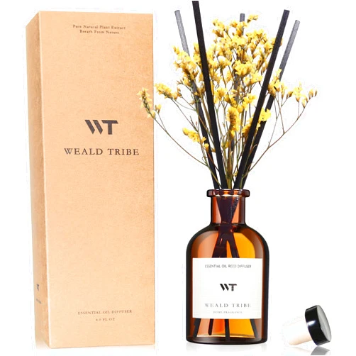 WEALD TRIBE Reed Diffuser Set for Bathroom Air Fresheners, Oil Diffuser Sticks with Flower | Lemongrass Scent 4.0 fl oz Home Fragrance with Sticks Defusers | House Bedroom Office Shelf Decor
