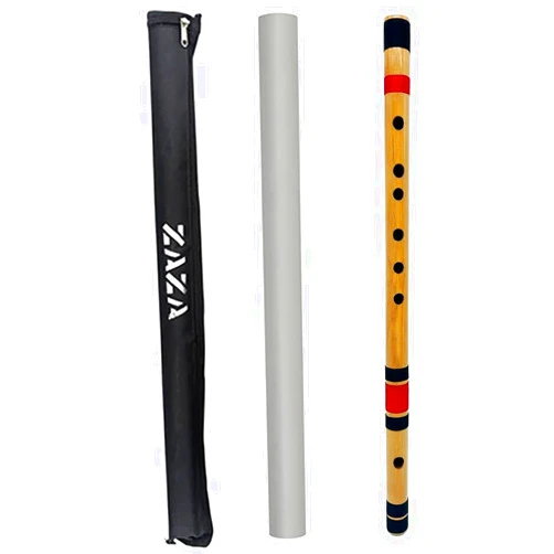 Zaza Percussion- Professional Polished Bamboo Bansuri Flute - (Indian Flute) With Carry Bag (36'' C-Bass)