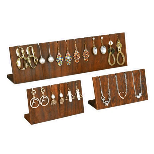 MOOCA Stunning 3-Piece Wooden Jewelry Display Stand Set - Versatile Earring and Pendant Organizer | Elegant Jewelry Stand, Rack, and Holder for Earrings | Holds up to 12 Pairs, Brown Color