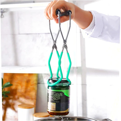 Yzooiyl Canning Jar Lifter with Rubber Grips, Long Handle Canning Tongs Stainless Steel Lifter Cans Gripper Clamp Canned Clip for Kitchen Restaurant Wide-Mouth and Regular Jars Safe and Secure Grip