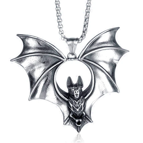 AZFVBQL Vintage Bats Pendant Necklace Men Gift Stainless Steel Vampire Bat Jewelry (Bats Necklace-1)