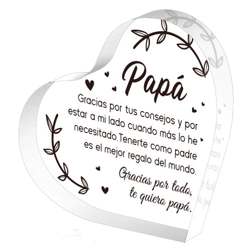 Yopyame Spanish Dad Birthday Gifts - Regalos para Papá Heart Acrylic Plaque for Office Desk Decor Keepsake Paperweights Gifts for Dad in Spanish Christmas Father's Day Gifts for Dad from Daughter Son